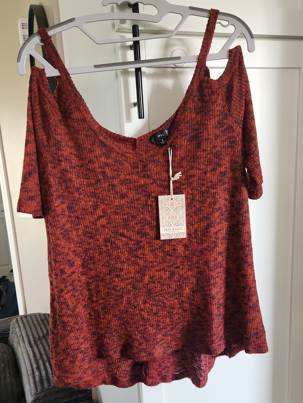 Rust Red Cold-Shoulder Knit Top